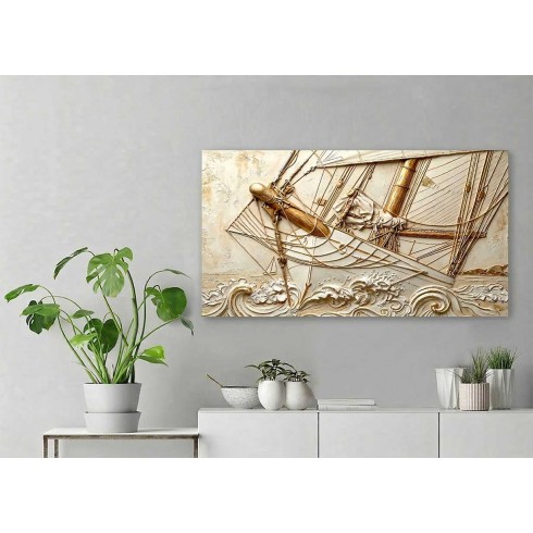 Alçı Doku Görünümlü Yelkenli Kanvas Tablo