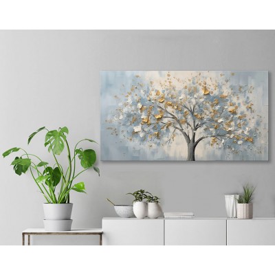 Gri Mavi Hayal Ağacı Yatay Kanvas Tablo