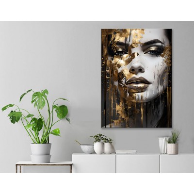 Altın Rengi Dekoratif Kadın Kanvas Tablo