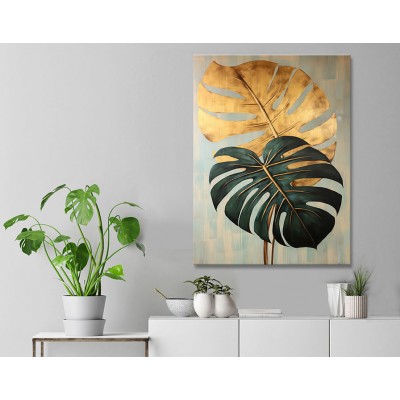 Altın ve Yeşil Renklerde Yapraklar Kanvas Tablo