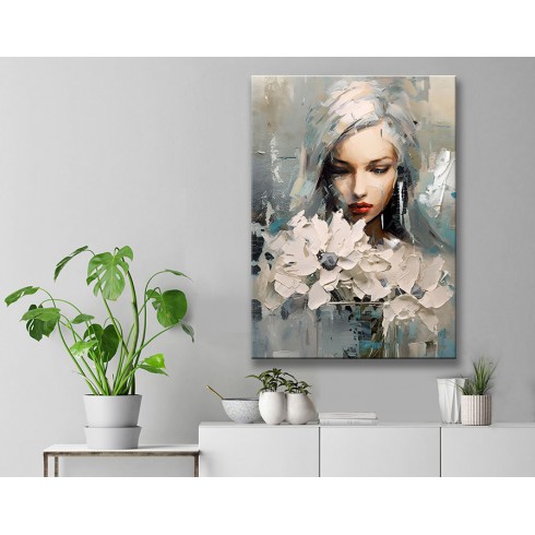 Kadın ve Çiçekleri Kanvas Tablo