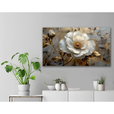 Üç Boyutlu Çiçek Eskitme Yatay Kanvas Tablo