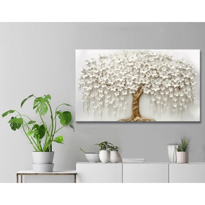 Beyaz Hayat Ağacının Salkım Çiçekleri Kanvas Tablo