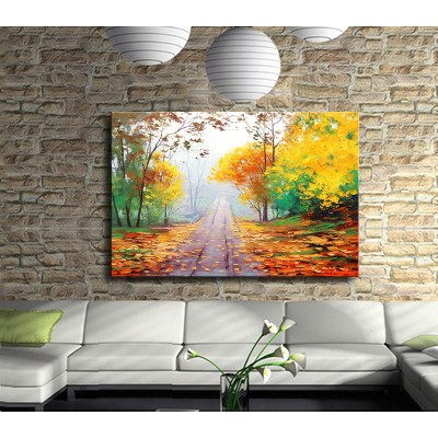 Sonbahar Yapraklı Yol Kanvas Tablo