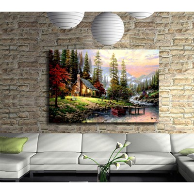 Ahşap Kulübe Şehirden Uzak Yaşam Yatay Kanvas Tablo
