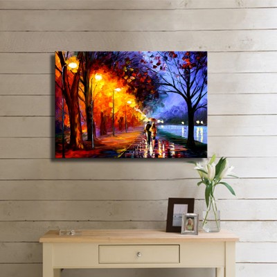 Parkta Yürüyen Çift Kanvas Tablo