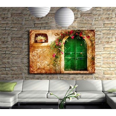 Eski Yeşil Tahta Kapı Kanvas Tablo