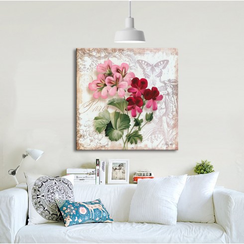 Pembe Sardunyalar Kare Kanvas Tablo