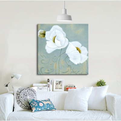 Turkuaz Çiçekler Kare Kanvas Tablo