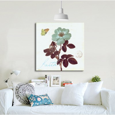 Mavi Açan Çiçek Kare Kanvas Tablo