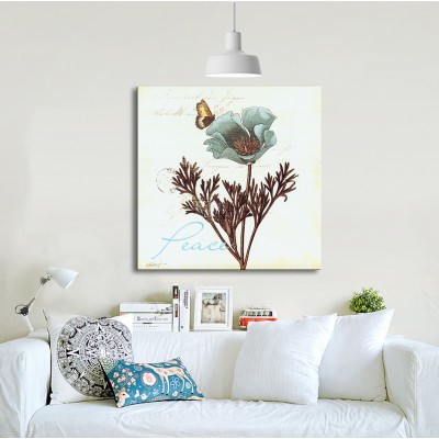 Turkuaz Gelincik Çiçeği Kare Kanvas Tablo