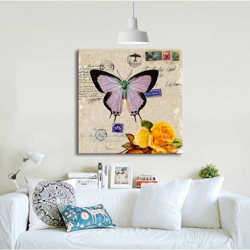 Mor Kelebek Kanvas Tablo
