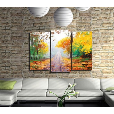 Yollarda Yaprak Dökümü 3 Parçalı Kanvas Tablo