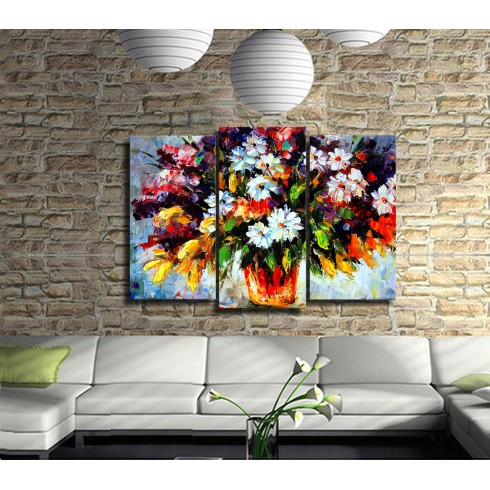Vazodaki Bahar 3 Parçalı Kanvas Tablo