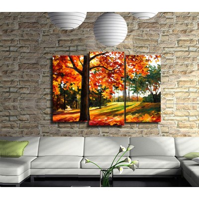 Parkta Bir Sonbahar 3 Parçalı Kanvas Tablo