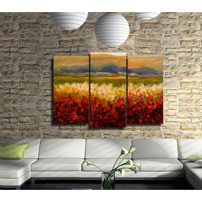 Ateş Çiçekleri 3 Parçalı Kanvas Tablo