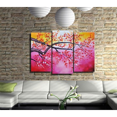 Pembe Baharlar 3 Parçalı Kanvas Tablo