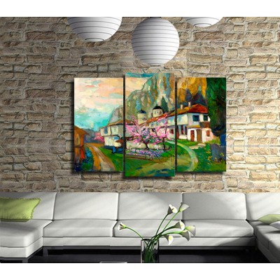 Köy Manzarası 3 Parçalı Kanvas Tablo