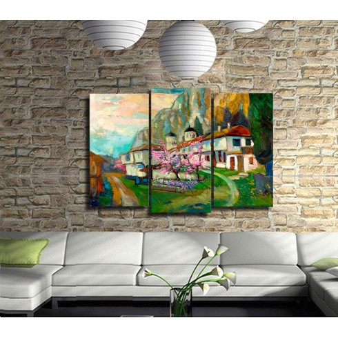 Köy Manzarası 3 Parçalı Kanvas Tablo