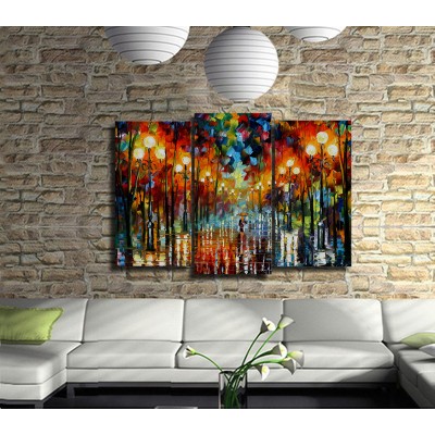 Parkta Gezinti 3 Parçalı Kanvas Tablo