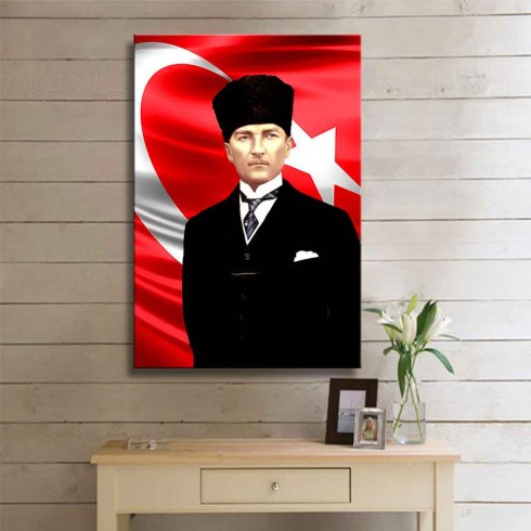 Atatürk Bayraklı Portre Kanvas Tablo