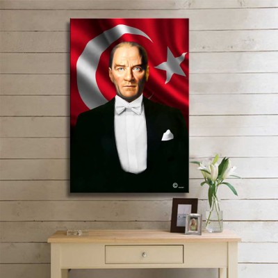 Bayraklı Atatürk Kanvas Tablo Portre