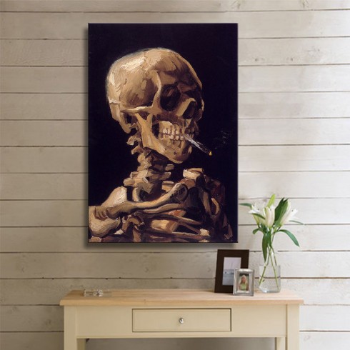 Vincent Van Gogh Skull With a Burning Cigarette Kanvas Tablo Vincent Van Gogh Skull With a Burning Cigarette Kanvas Tablo