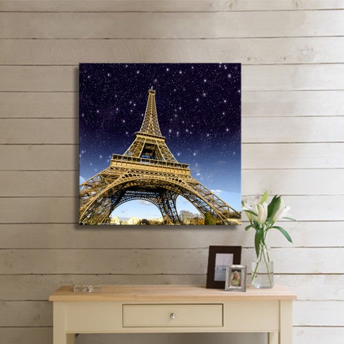 Yıldızların Altında Eyfel Kulesi Kare Kanvas Tablo
