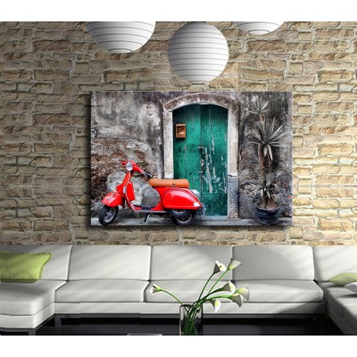 Kırmızı Vespa Motosiklet Kanvas Tablo