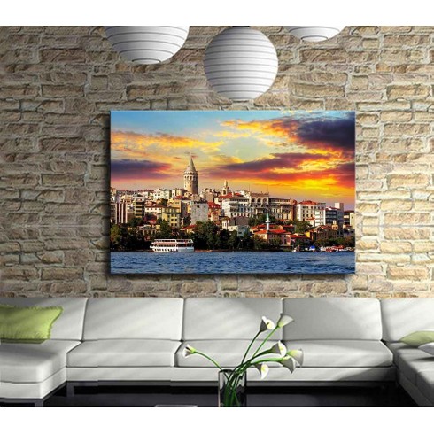 Arkalardan Boğaza Bakan Galata Kulesi Kanvas Tablo  Arkalardan Boğaza Bakan Galata Kulesi Kanvas Tablo