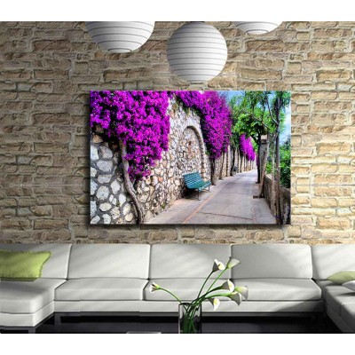 Çiçek Taş Duvar ve Bank Kanvas Tablo