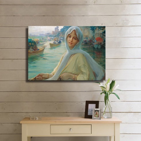 Sandal Keyfinde Bir Güzel Oryantal Kanvas Tablo Sandal Keyfinde Bir Güzel Oryantal Kanvas Tablo