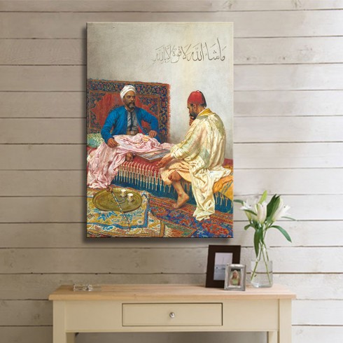 Tavla Zamanı Oryantal Dikey Kanvas Tablo Tavla Zamanı Oryantal Dikey Kanvas Tablo