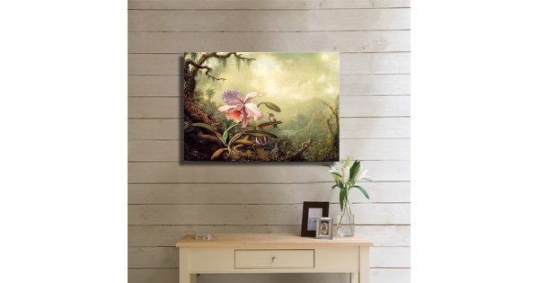 Heade Martin Johnson Heliodore Woodstar and a Pink Orchid Kanvas Tablo