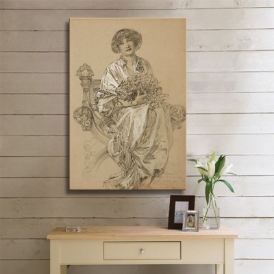 Alphonse Mucha Bildnis der Madame Deschamps Kanvas Tablo