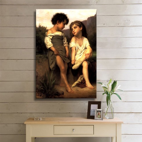 William Adolphe Bouguereau At the Edge of The Brook Kanvas Tablo