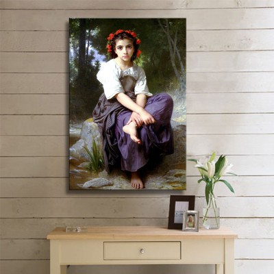 William Adolphe Bouguereau At The Edge of The Brook 2 Kanvas Tablo