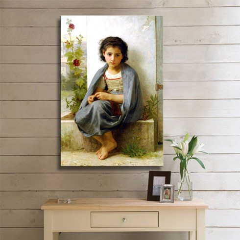 William Adolphe Bouguereau The Little Knitter Kanvas Tablo William Adolphe Bouguereau The Little Knitter Kanvas Tablo