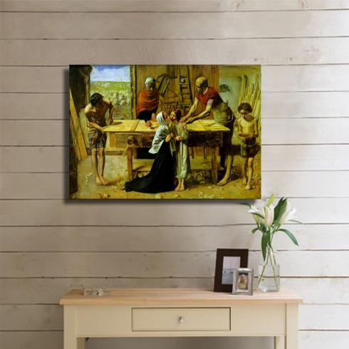 Millais John Everett Christin The House of His Parents The Carpenter Shop Kanvas Tablo