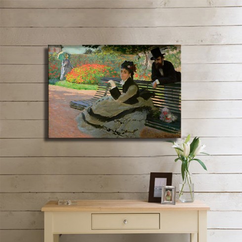 Monet Claude Oscar Camille Monet on a Garden Bench Kanvas Tablo Monet Claude Oscar Camille Monet on a Garden Bench Kanvas Tablo