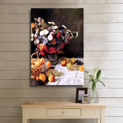 Monet Claude Oscar Still Life With Flowers and Fruits Kanvas Tablo