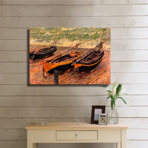 Monet Claude Oscar Three Fishing Boats Kanvas Tablo
