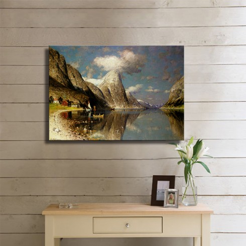Normann Adelsteen Normann Adelsteen Fjordlandskap Oil on Canvas Huge Kanvas Tablo