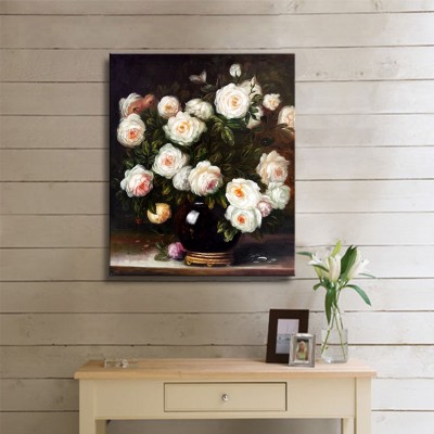 Vazoda Beyaz Güller Kanvas Tablo