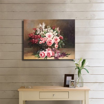 Pembe Tomurcuk Güller Natürmort Kanvas Tablo