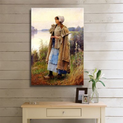 Pearce Charles Sprague Knitting in The Fields Kanvas Tablo