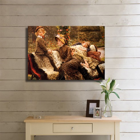 Tissot Jacques Joseph Le Banc de Jardin Kanvas Tablo Tissot Jacques Joseph Le Banc de Jardin Kanvas Tablo