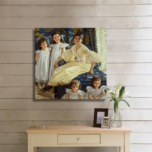 Tissot Jacques Joseph Portrait of Comtesse Yanville and Her Four Children Kanvas Tablo Tissot Jacques Joseph Portrait of Comtesse Yanville and Her Four Children Kanvas Tablo
