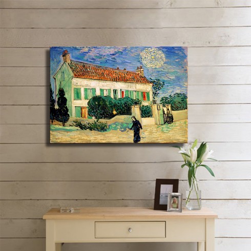 Vincent Van Gogh Beyaz Ev ve Gece Kanvas Tablo Vincent Van Gogh Beyaz Ev ve Gece Kanvas Tablo