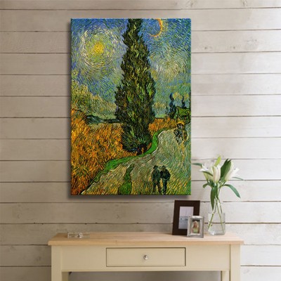 Vincent Van Gogh Camino Con Cipres Bajo Cielo Estrellado Kanvas Tablo